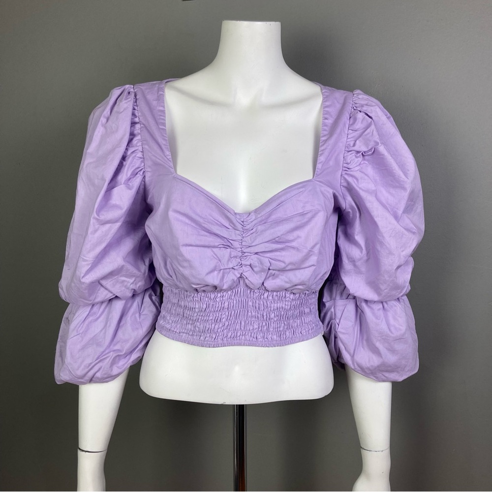 Coquette Milkmaid Top Purple Talita Kume EU 38 US 8 Smocked Puff Sleeve Purple